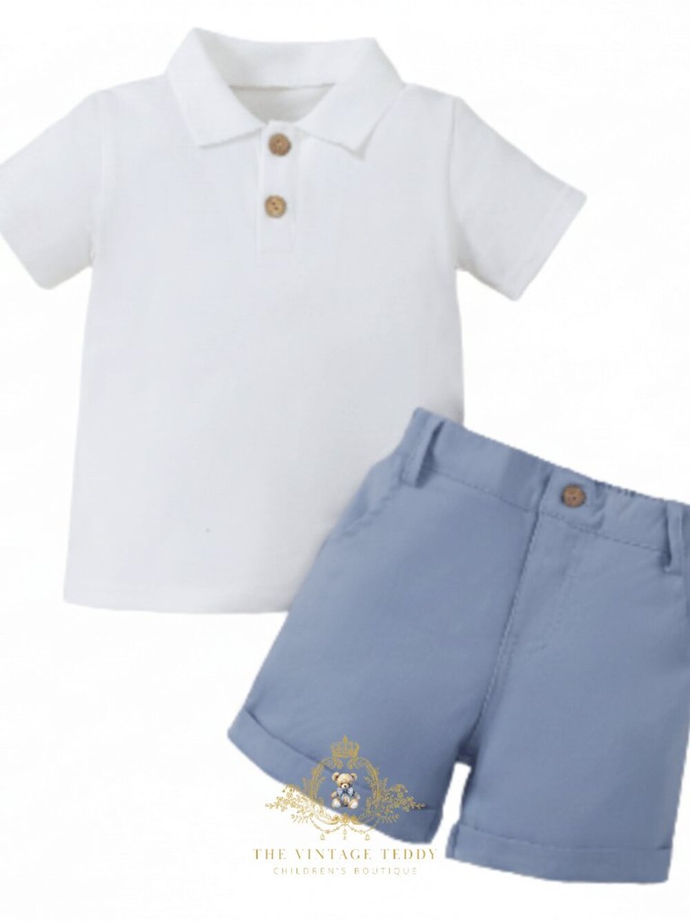 NWT Handsome Boys Polo Button Down Shirt Shorts 2-Piece Kids Matching Set 18-24M - Picture 2 of 3